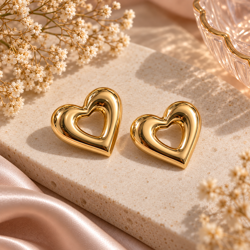 Open Heart Studs - Gold Finish