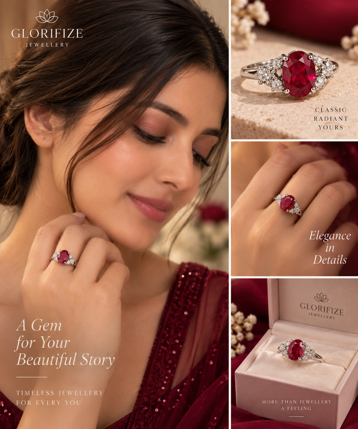 Ruby Oval Red Crystal Ring (Adjustable Size)