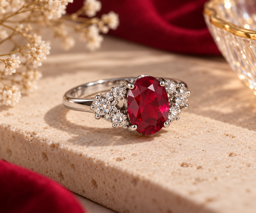 Ruby Oval Red Crystal Ring (Adjustable Size)