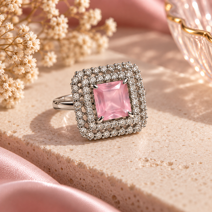 Soft Pink Crystal Square Rings (Adjustale Size)