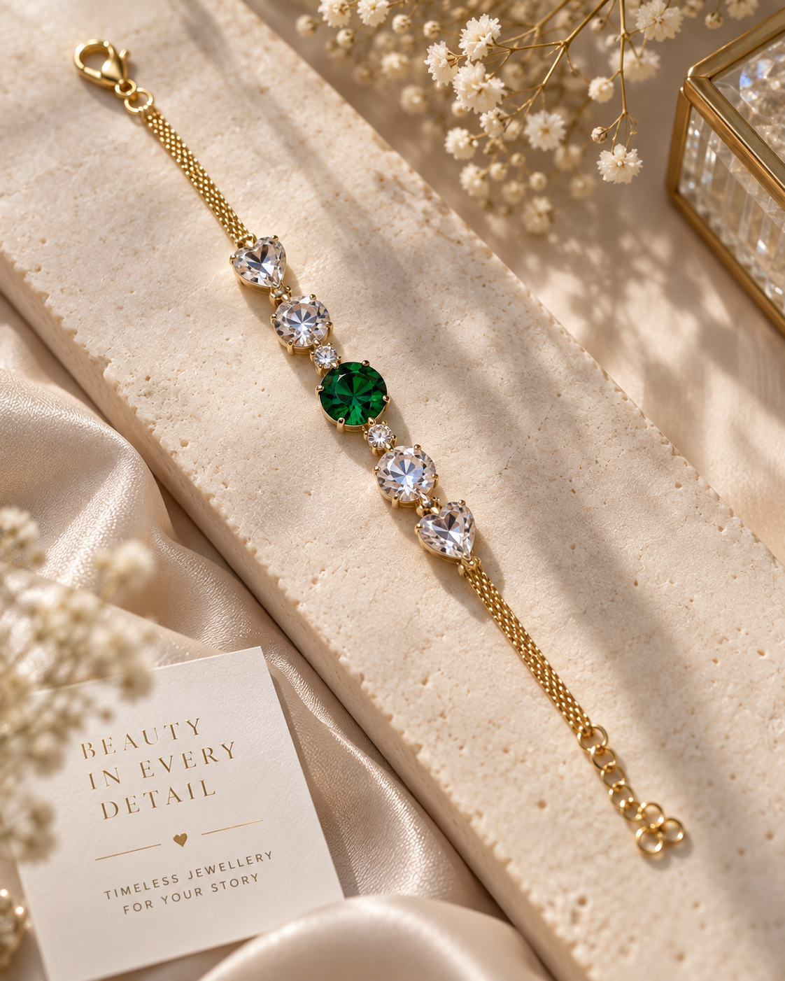 Gold plated Emerald Gemstone Bracelet