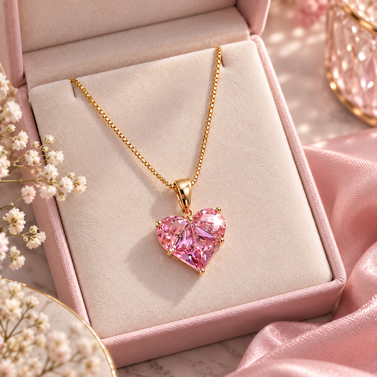 Gold-Plated Anti Tarnish Pink Heart Themed CZ Pendant