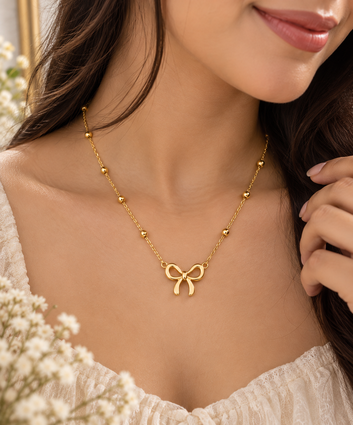 Gold-Plated Anti Tarnish Infinity Bow Pendant