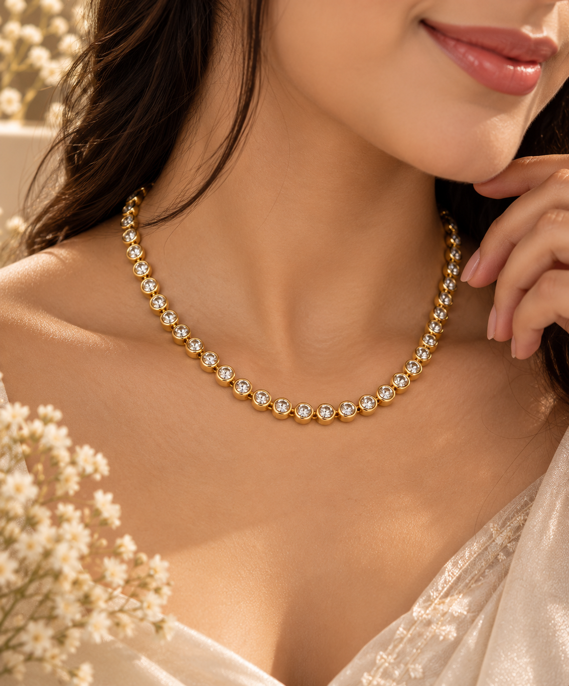 Anti-Tarnish Studded Single Line Chain