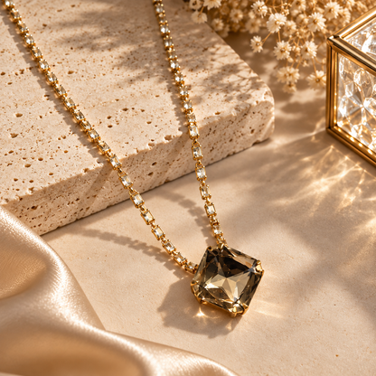 Anti-Tarnish Oversized Cushion Rhinestone Topaz Pendant