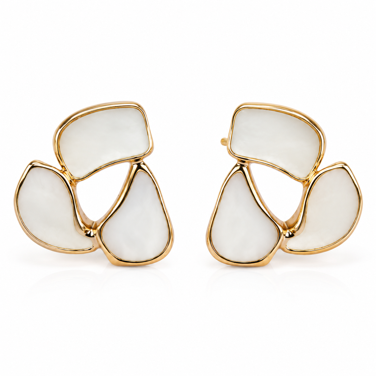 Shreevika Gold-Plated Mother of Pearl Floral Stud Earrings for Women | Elegant Korean Minimal Earrings | Lightweight Daily Wear Fashion Jewelry