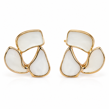 Shreevika Gold-Plated Mother of Pearl Floral Stud Earrings for Women | Elegant Korean Minimal Earrings | Lightweight Daily Wear Fashion Jewelry