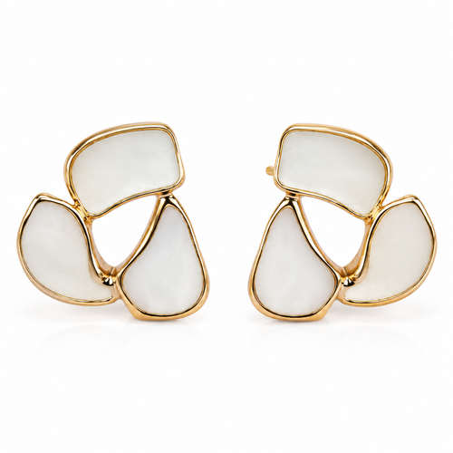 Shreevika Gold-Plated Mother of Pearl Floral Stud Earrings for Women | Elegant Korean Minimal Earrings | Lightweight Daily Wear Fashion Jewelry