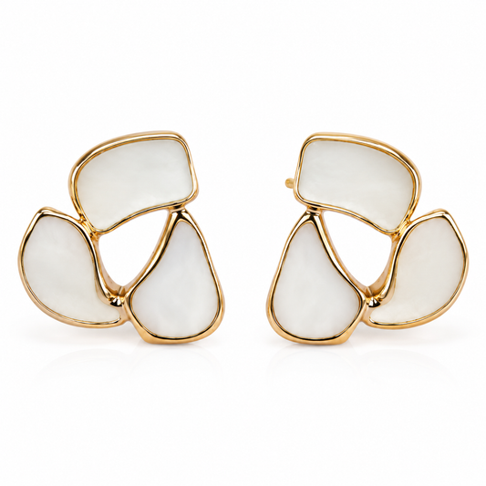 Shreevika Gold-Plated Mother of Pearl Floral Stud Earrings for Women | Elegant Korean Minimal Earrings | Lightweight Daily Wear Fashion Jewelry