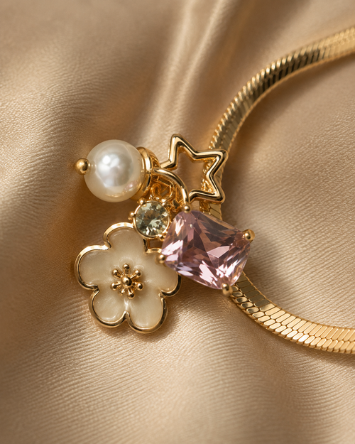 Celestial Bloom Charm Necklace – Gold Plated Snake Chain