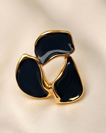 Shreevika Black Enamel Abstract Floral Stud Earrings | Gold-Tone Geometric Earrings for Women & Girls | Lightweight Fashion Jewelry