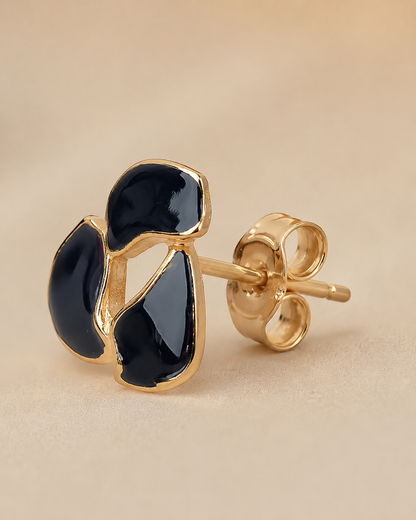 Shreevika Black Enamel Abstract Floral Stud Earrings | Gold-Tone Geometric Earrings for Women & Girls | Lightweight Fashion Jewelry